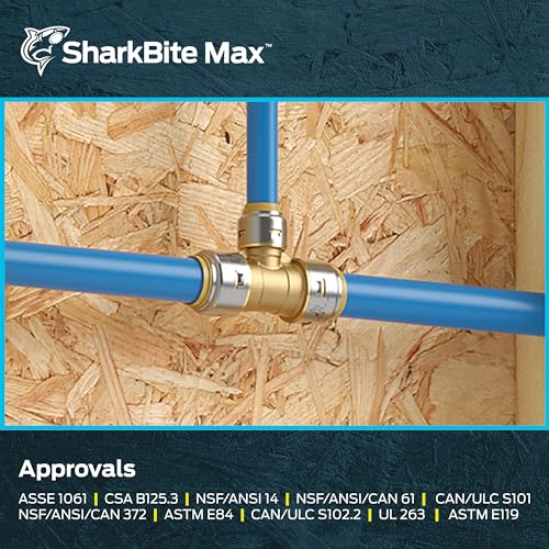 Image of SharkBite Max 3 /4 Inch x 3 /4 Inch x 1 /2 Inch Reducing Tee, Pack of 6, Push To Connect Brass Plumbing Fitting, PEX Pipe, Copper, CPVC, PE-RT, HDPE, UR412