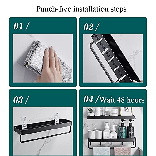 Cesta de Ducha Cesta de Ducha Negra Sin perforación Organizador de Ducha Adhesivo Montado en la Pared Espacio Aluminio para baño de cocina-D50cm