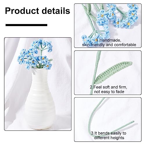 FINGERINSPIRE 3 pcs Crochet Forget Me Not Flower Light Sky Blue Handmade Crocheted Forget Me Not Flower Bouquet Cotton Knitting Artificial Fake Flower for Home Decoration Wedding Bouquet - Image 4