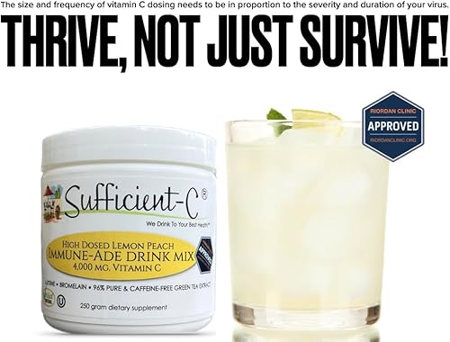 Miniatura 3 de Sufficient-C Alta dosis de 4000 mg Vitamina C sin OMG - Mezcla de bebida inmune de melocotón limón tamaño de 882oz - hidratación saludable y