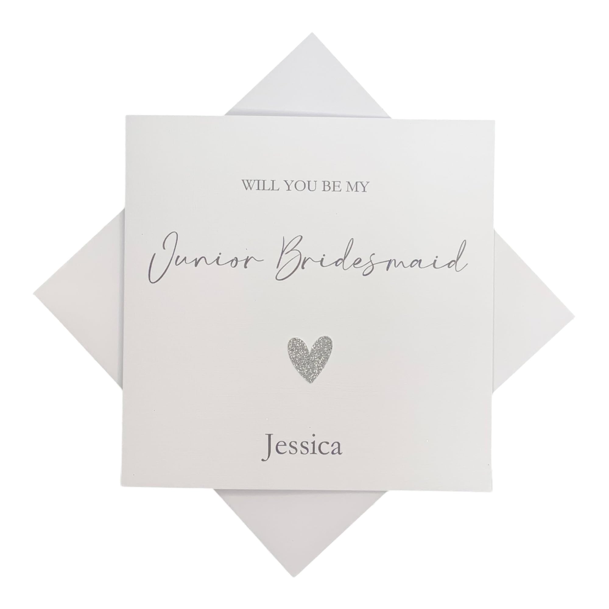 Personalised Will You Be My Bridesmaid Best Man Maid Matron Of Honour Usher Flower Girl Bridesman Witness - Various Roles - Greeting Card - Heart Colour Choice (Junior Bridesmaid)