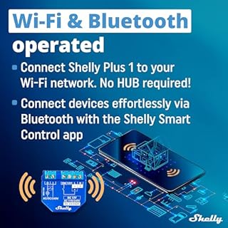Shelly Plus 1, Interruttore Relè Intelligente, WiFi e Bluetooth, Domotica, Alexa e Google Home, App iOS Android, Telecomando per l'Apertura della Porta del Garage (4 pezzi), Blu