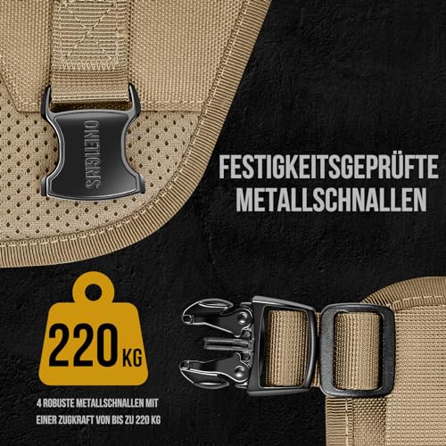 OneTigris Hundegeschirr, Torpedo Taktisches Geschirr mit 4 Metallschnallen 3 Metall-D-Ringen 2 Griffe und Reflexstreifen No-Pull Einstellbar Sicherheitsgeschirr für Große/Mittlere Hunde - Braun L
