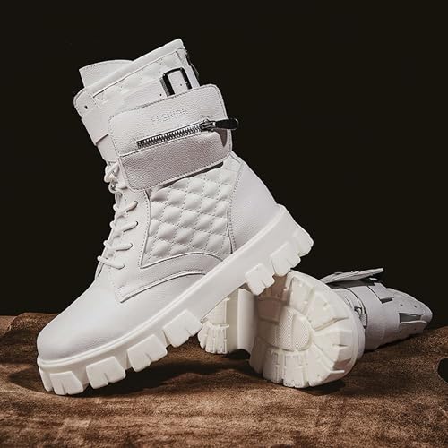 Men's Motorcycle Boots - Fashion Lace Up Combat Boots Street Fashion High Top Men's Leather Boots Outdoor Walking Ankle Boots Slip Resistant Hiking Climbing Boots - Riding Boots4