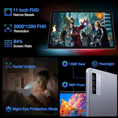 Image of Oangcc 11 Inch Android 13 Tablet, 16GB RAM+256GB ROM+2TB Expand, Octa-Core Tablets with Keyboard & Mouse, 8600mAh, 2K Display 2000x1200, Quad Speakers, 13MP Triple Camera, Split Screen, GPS (Gray)