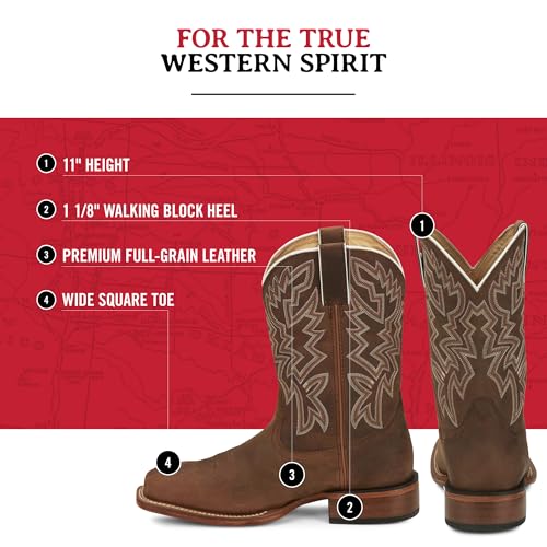 Justin Jackpot 11” Western Boots for Men - Frontier Collection - Square Toe Leather Men’s Cowboy Boots with Comfort Footbed & Heeled Leather Outsole3