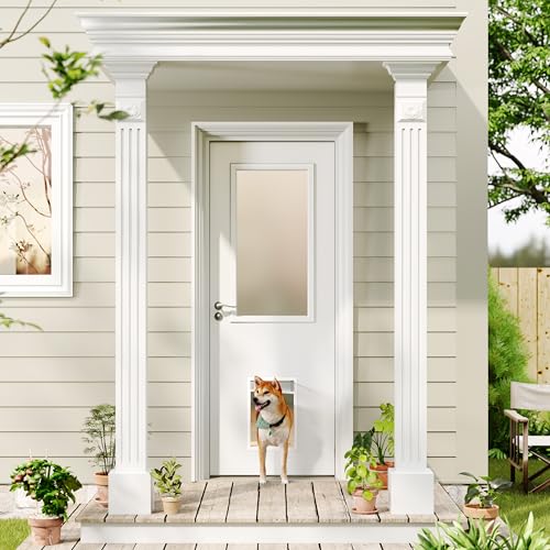 Lakenyon Entry Door, 30' x 80', 1-Panel Frosted Glass, Front Door with Dog Door, Solid Wood & MDF...