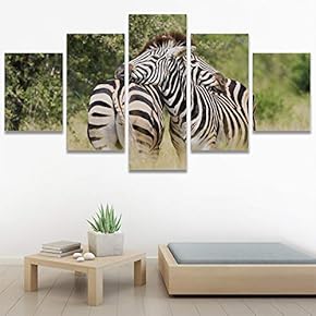 SIGNWIN 5 Panel Canvas Wall Art Animals Black...