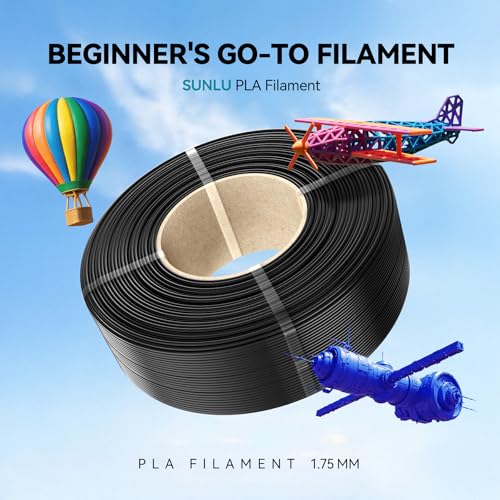 SUNLU PLA Filament Nachfüllung 1,75mm, PLA 3D-Drucker Filament Geeignet für Bambu und SUNLU 3rd Wiederverwendbare Spule, Maßgenauigkeit +/- 0,02 mm, 1kg pro Spule, 4 Pack, 4 Schwarz