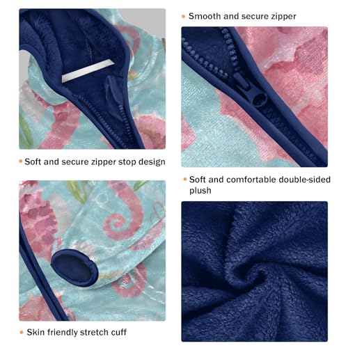 Pink Seahorse Pattern Toddler Fleece Jacket Girl Boys Hooded Fleece Jacket Coat Warm Outwear Zip-up 3-10T3