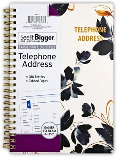 PlanAhead See It Bigger Telephone/Address Book; Large Print with Tabbed Pages (Blue Shibori - Images May Vary)