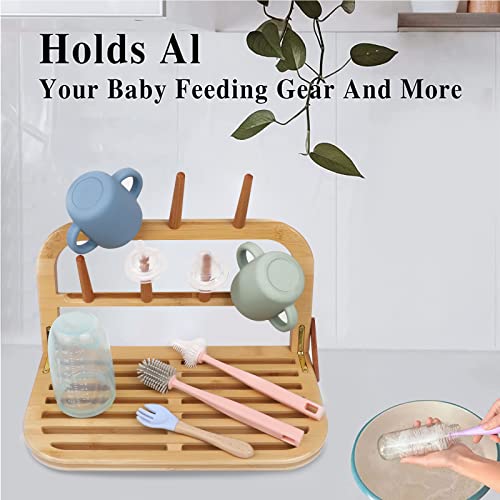 Bamboo Baby Bottle Drying Rack, Space Saving Kitchen Drying Rack & Bottle Holder For Plastic Bag, Cup, Glass, Dish, Accessories, Reusable Ziplock And Freezer Bag Dryer Rack #TOP4