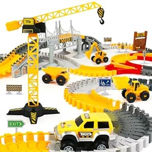 TONZE Circuito Coches de Juguetes Niños 3 4 5 6 Años, Flexible Pista de Coches para Niños, Gruas de Juguete Excavadora Juguete, Juegos Niños 3 4 5 6 Años Regalos Niños niña 3 4 5 6 Años