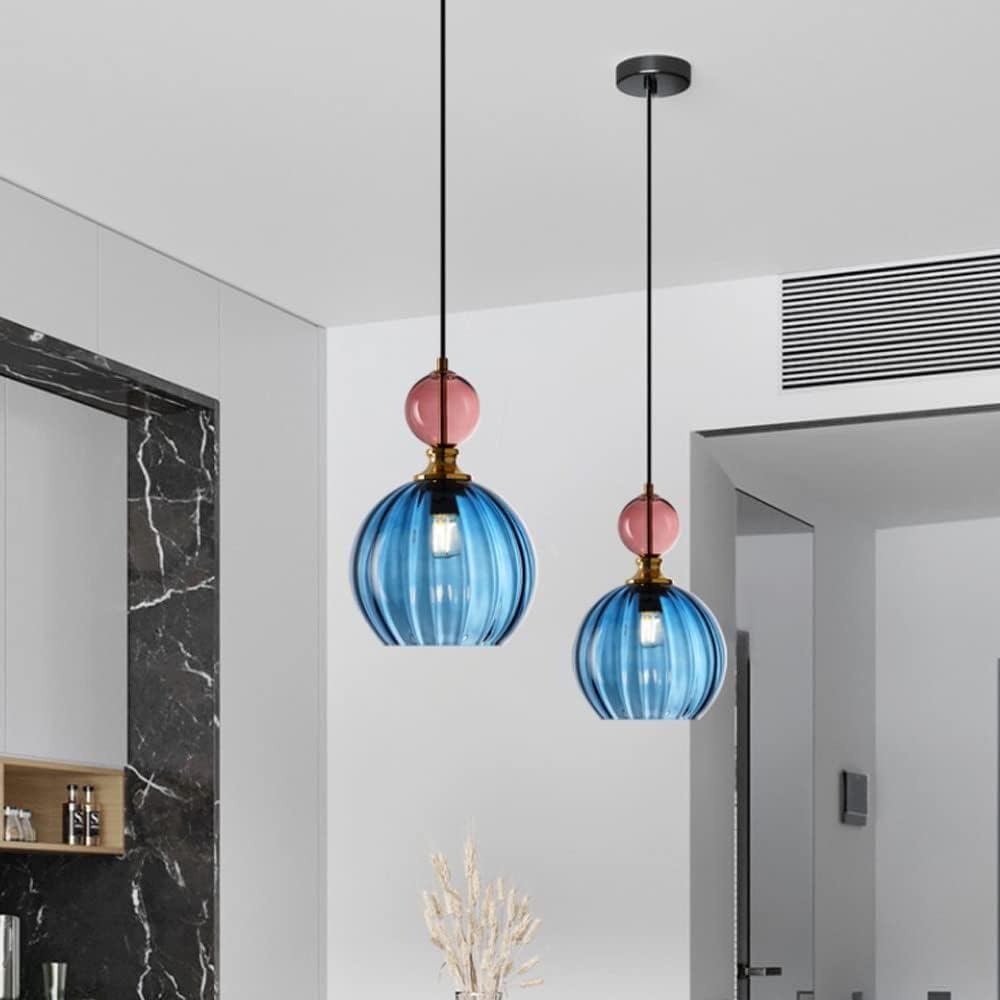 Chandeliers Small Ceiling Light 1-Light Globe Glass with Multi-Coloured Glass Lampshade Creative Glass Light Fixtures Mid Century Pendant Light for Bathroom Kitchen Island Dining R
