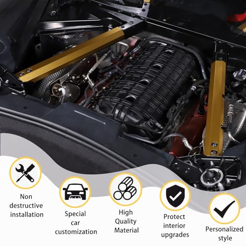 Image of CHEAYAR Engine Bay Panel Cover Compatible with Chevrolet Corvette C8 2020-2023, Engine Shroud Cover Panel Trims, C8 Accessories 2PCS (Engine Rod - Yellow)