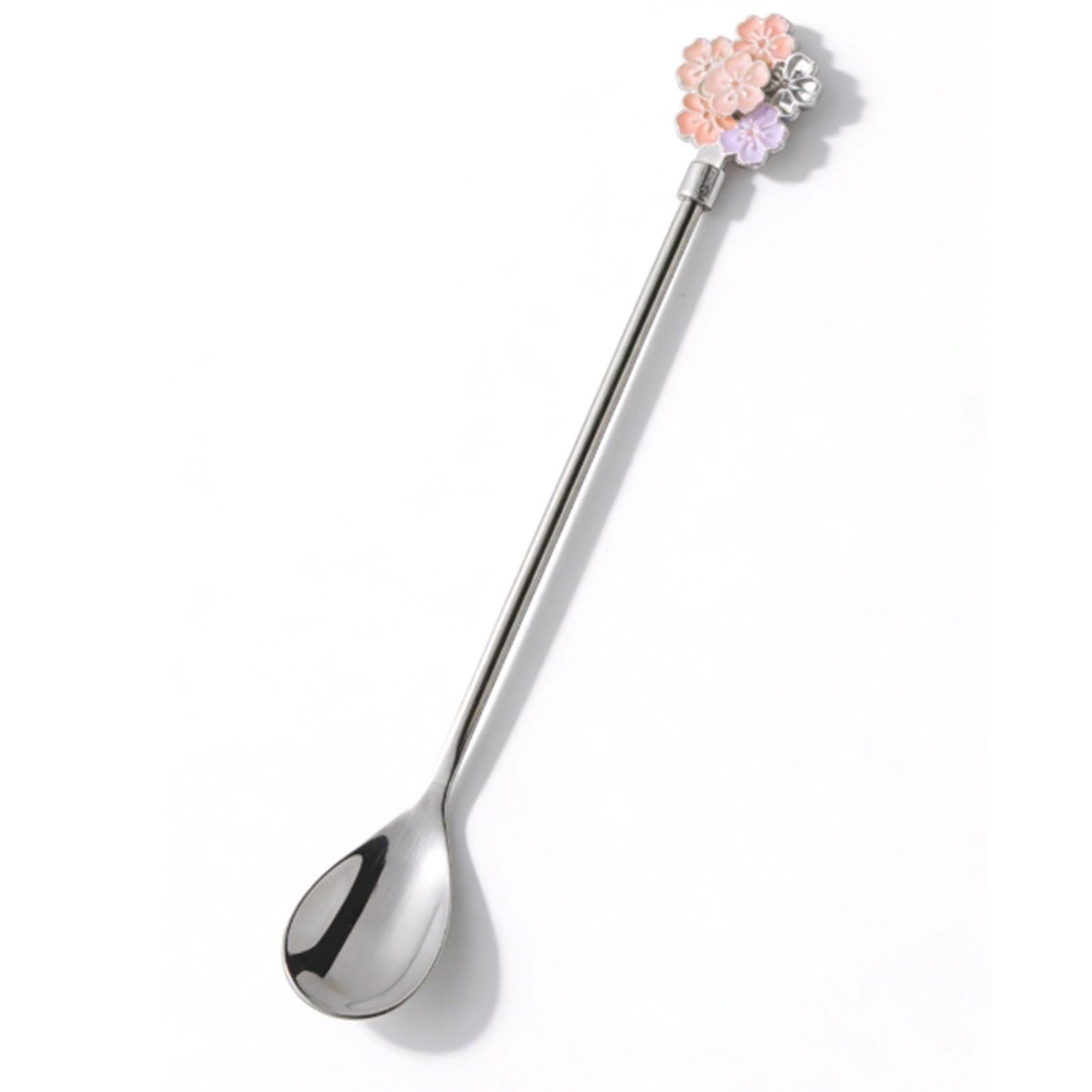 Cocoarm Cucchiaini da caffè Lunghi, Set da 5 Cucchiai da Dessert in Acciaio Inossidabile con Design Floreale Lucidato a Specchio, Manico Lungo da 7,76 Pollici per caffè, tè, Coppe Gelato, (SILVER)