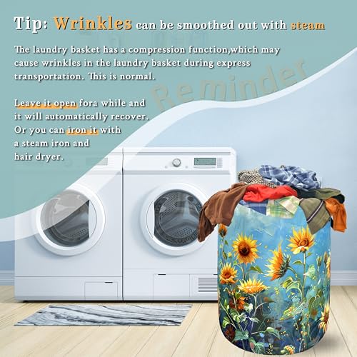 Image of Watercolor Sunflower Laundry Basket Oxford Cloth Hamper 18.9x16.5 Inch
