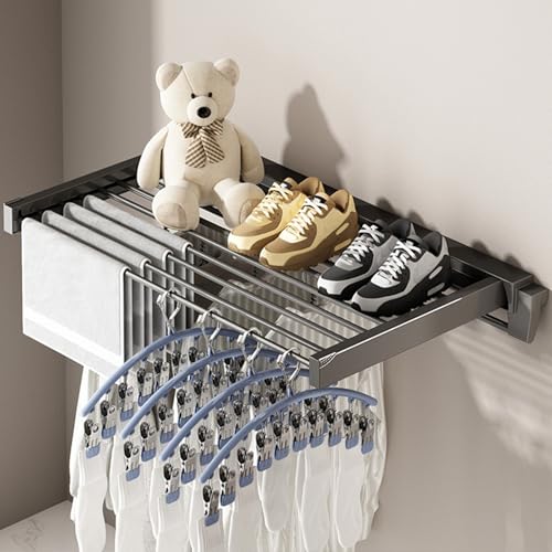 HMHOOXU Tendedero de Pared Plegable Secatoallas Retráctil con 7 Barras y Ganchos Tendedero Compacto Plegable para Ahorrar Sapce, Almacenamiento de Ropa(Schwarz)