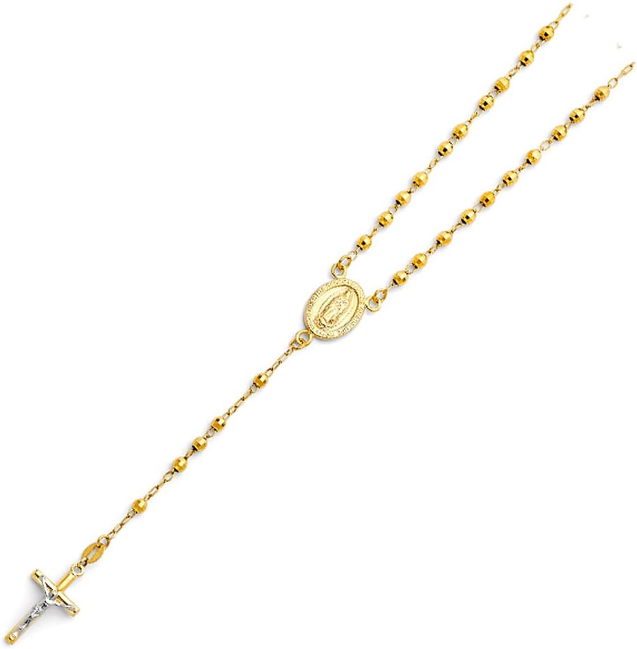 14k Yellow Gold 3mm Rosary Necklace - 18"