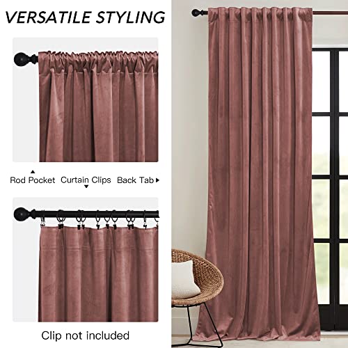 Image of RYB HOME Pink Velvet Curtains 72 inches with Hook Belt, Back Tab | Thermal Insulated, Privacy UV Heat Blocking, Luxurious Drapes, Nursery Dormitory Bathroom, W52 x L72, 2 Panels Set