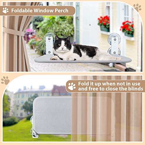 Cat Window Perch Cordless Foldable Cat Window Hammock For Indoor Cats, Cat Window Bed Seat With Metal Frame, Suction Cup Mount, 2 Replaceable Covers, Load Up To 40Lb (Medium) #TOP1