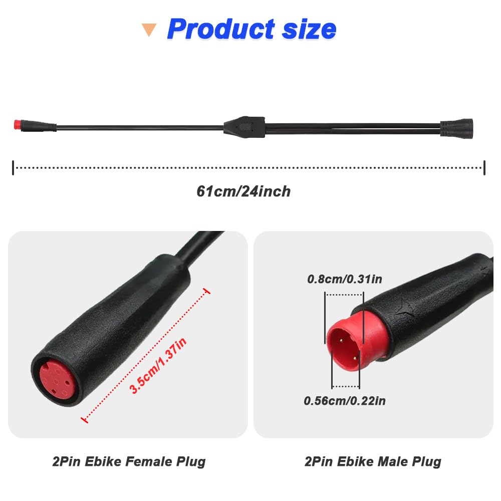 Ebike 2Pin Y-Splitter Extension Cable, wodoodporny męski na podwójny żeński przewód rowerowy 1 do 2 elctric do oświetlenia rowerowego, czujnik biegów i hamulec w zestawie