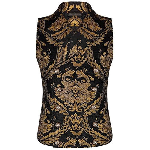 Darkrock Prime Quality Victorian Steampunk Edwardian Western Cavalier Waistcoat Vest Brocade Gold Black Gothic Men's Vest