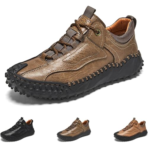 Cushygait Boots Men,Men's Casual Leather Handmade Non-Slip Arch Support Sneakers,Outdoor Waterproof Anti-Slip Wide Toe Work Shoes