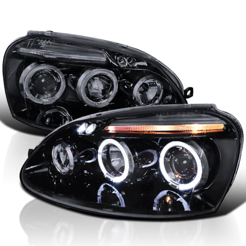Spec-D Tuning LED Halo Glossy Black Housing Smoke Lens Projector Headlights Compatible with 2006-2008 Volkswagen Golf MK5 / Rabbit, 2006-2010 Volkswagen Jetta, Left + Right Pair Headlamps Assembly