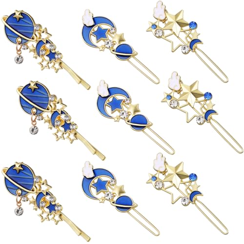 Beavorty 9 Piezas Pinza para Cabello Clip Lateral Dorado Luna Estrella Con Cristales Y Perlas miniatura 1
