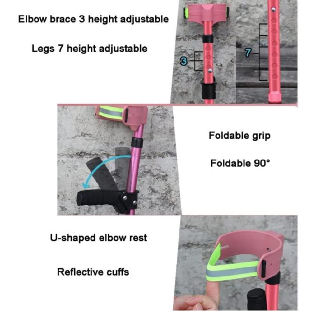 Muletas Plegables para Niños, Bastones Ajustables con Manguitos Ergonómicos, Muletas Plegables para Antebrazos, Muletas Ortopédicas para Axilas, Bastón De Antebrazo - Altura Ajustable (Color :