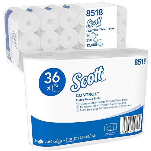 Scott® Control™ Toilettenpapier 8518, weißes 3-lagiges Klopapier, FSC-zertifiziert und aus recycelten Fasern, 36 Standard-Toilettenpapierrollen x 350 Blättern (insg. 12.600 Blätter)