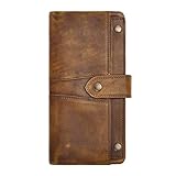 ZLYC Women's Retro Style Handmade Dip Dye Leather Long Clutch Wallet Purse with Removable Card Case (Brown)