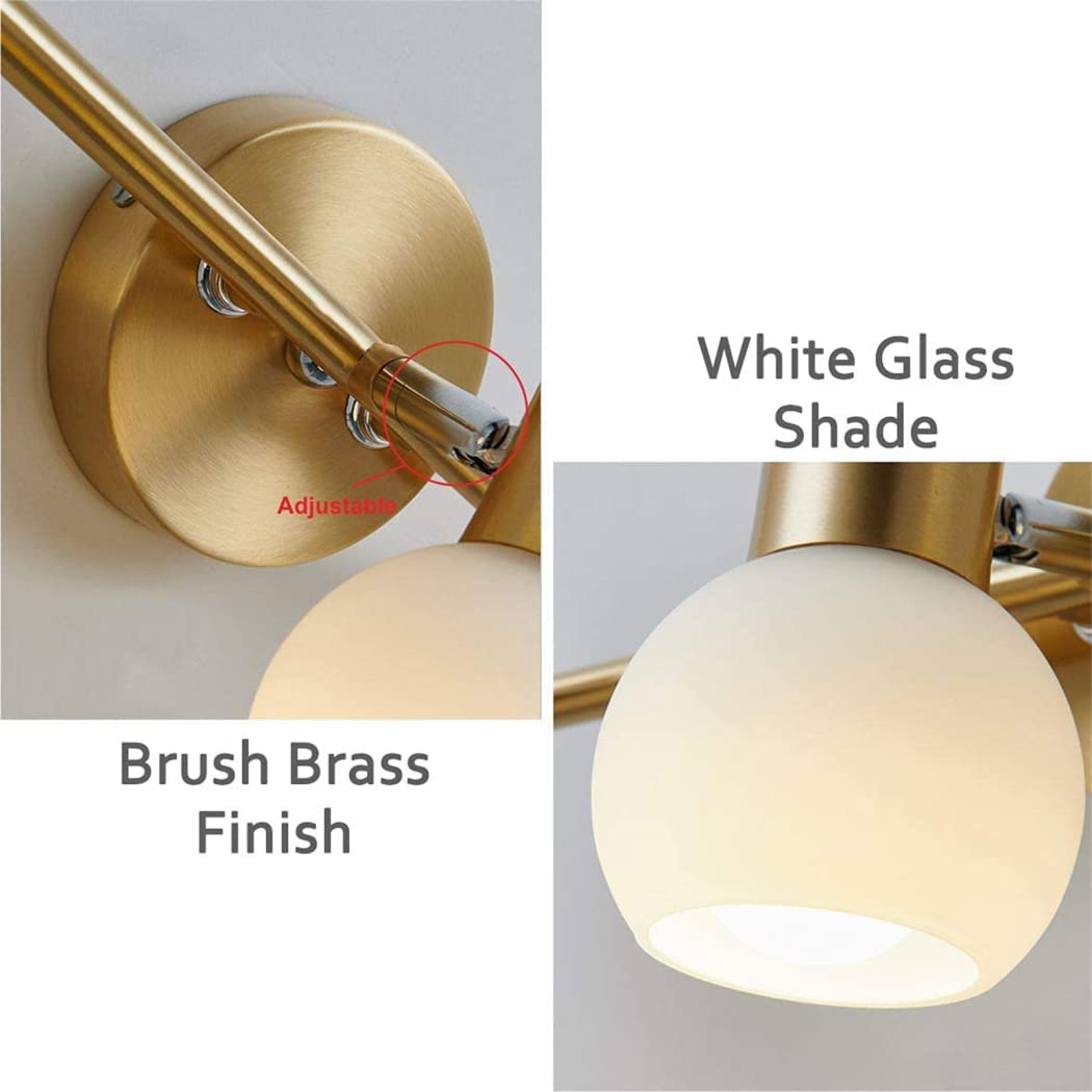 Luminaires de vanité de Salle de Bain, Appliques murales en Globe de Verre, Laiton brossé doré, 3 têtes