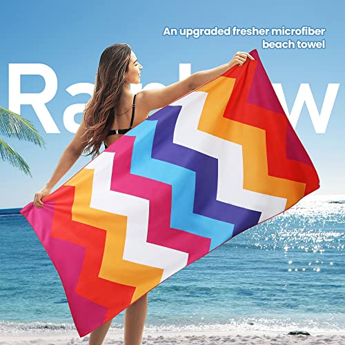 Winthome Wave Beach Towel Microfiber，31”X 70” Oversized Beach Blanket Quick Dry Sand Free Lightweight Large Travel Towel For Adult Beach Gifts For Travel, Swim, Camping, Holiday #TOP6
