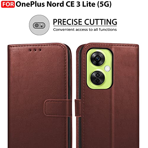 Image of CEDO Flip Cover for OnePlus Nord CE 3 Lite (5G) | Leather Finish | Inside Pockets & Inbuilt Stand | Shockproof Wallet Style Magnetic Closure Back Case Flipcover (Brown)