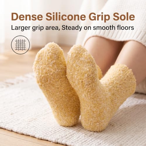 Women Fuzzy Socks with Grips 4 Pairs Non Slip Warm Winter Cozy Socks - Image 3