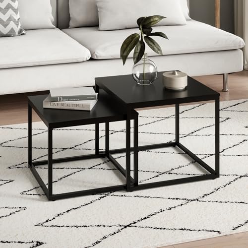 Home Collective Lot de 2 Tables Basses carrées en Bois - Table d'appoint 2 en 1 - avec Structure en métal - pour Salon, Bureau, Table d'appoint Loft Design...