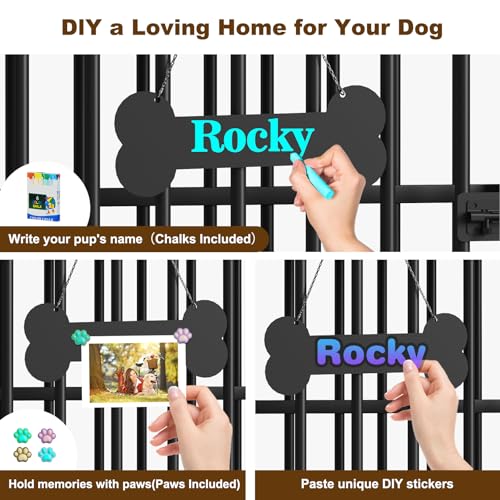 Easycom 41" Dog Crate Furniture Foldable, No Assembly Decorative Dog Kennel Indoor, Dog Crates for Large Dogs(40-65 lb), Wooden Dog Cage with Adjustable Bowls and Name Tag, End Table, Rustic Brown