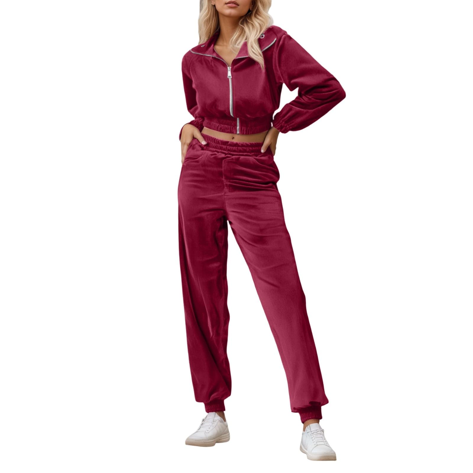 Jogginganzug Damen Thermohose Damen Winter Langarm-Hosen-Outfit Freizeitkleidung für Herbst und Winter Bequemer, stilvoller Zweiteiler Jogginganzug Sexy