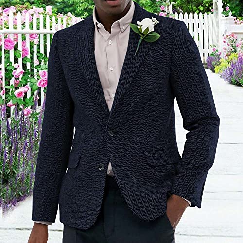 SOLOVEDRESS Men's Classic Herringbone Blazer Tweed Coat Tuxedos Suit Jacket For Wedding Groomsmen3