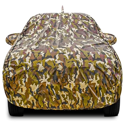 Image of FABTEC Car Body Cover for Hyundai Grand I10 Jungle Print with Soft Cotton Lining Waterproof Car Cover UV & Rain Protection with Mirror and Antenna Pocket Bottom Elastic (Military /Camouflage Pattern)