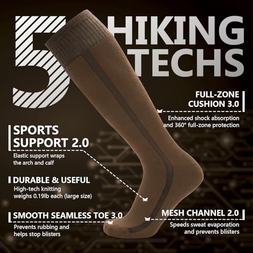 Image of Men's Hiking Socks Military Green Shin Guard Hunting Boot Socks Over the Calf Socks for Men, 3-Pack