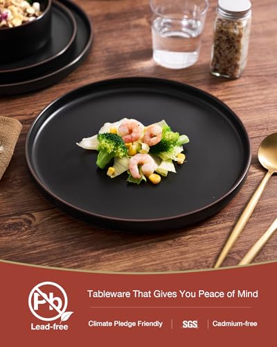 Image of Famiware Nebula Ridge Stoneware Dinnerware Sets for 8, 24 Pieces Plates and Bowls Sets, Dishes Set, Microwave and Dishwasher Safe Kitchen Plates, Matte Black
