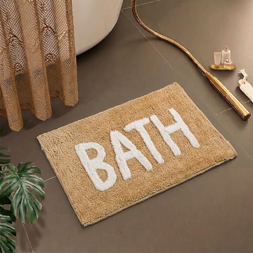 Image of Bathmat 1200 GSM Microfiber Machine Washable and Quick Dry Bathroom Mats for Bathroom /Kitchen /Living Room /Home /Office /Entrance (38cm x 58cm, Pack of 1) Beige