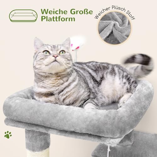 Globlazer Rascador para Gatos con Base Grande Cueva Suave Estera Plataformas Peluche Juguetes, Arbol Rascador Altura 128 cm para Grande Gato Viejo Descansar Jugar Interior (FC50, Gris Claro) - imagen 3