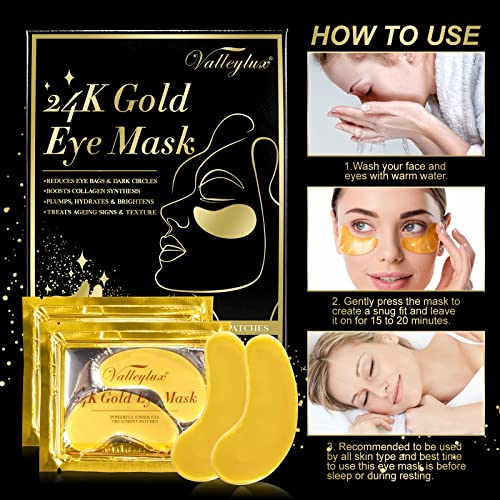 24K Gold Eye Mask,20 Pc Gel Pads Collagen Eye Mask Under Eye Patches, Anti-Aging Hyaluronic Acid Eye Masks For Puffiness And Bags, Reducing Dark Circles,Wrinkles,Gold, Bulk Gifts For Women Men #TOP3