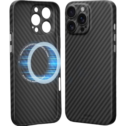 Image of CASEKUL Design for iPhone 16 Pro Max Case,Compatible with MagSafe Slim Flexible Carbon Fiber Case Shockproof Protective Phone Cover Magnetic Case for iPhone 16 Pro Max,Black