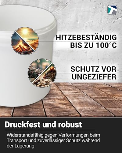 Trevendo 5 Liter Eimer mit Deckel und Kunststoffgriff, lebensmittelecht - luftdicht - stabil - stapelbar - Leereimer zur sicheren Lagerung inkl. Trevendo Beschriftungsetikett