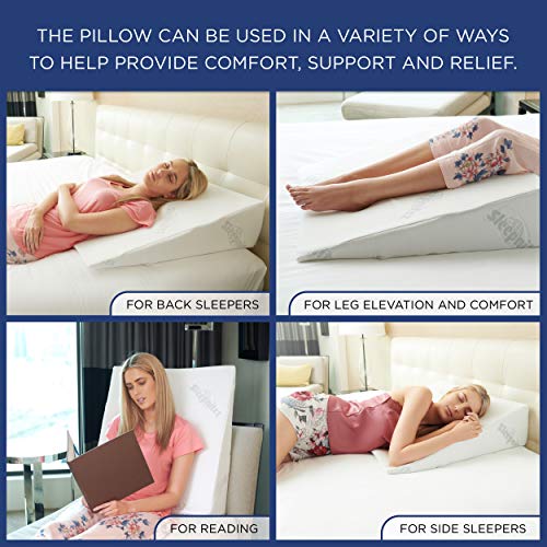 Sleepnitez 8" Bed Wedge Pillow For Acid Reflux With Tencel Cover And White Egyptian Cotton Loose Fitting Pillowcase #TOP6